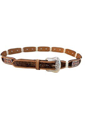 Ranger Belt Co. Western Leather Belt Calf Hair-On Hide Silver Buckle Star Men 46